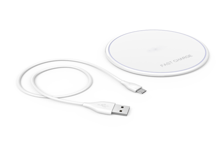 TAW-107 Ultra slim fast wireless charger with micro USB charge sync cable (WHT)